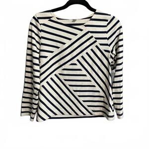 J. Crew 100% Cotton Cream & Navy Striped Shirt Size M